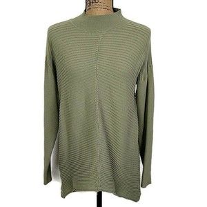 Ophelia Roe Womens sz M Sweater Green Ribbed Knit Mock Neck Long Sleeve Pullover